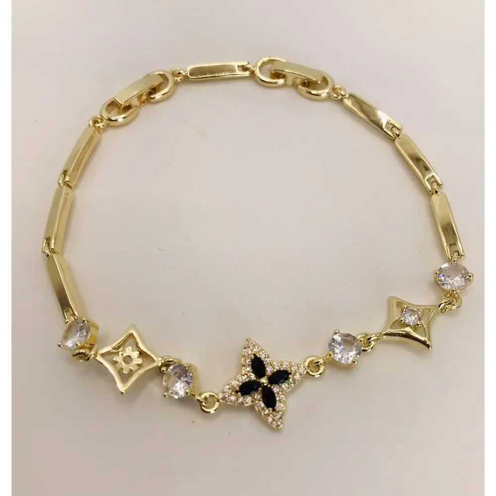 Women 14K Gold Plated Elegant Floral Rhinestone Bracelet Oro Laminado Pulsera9
